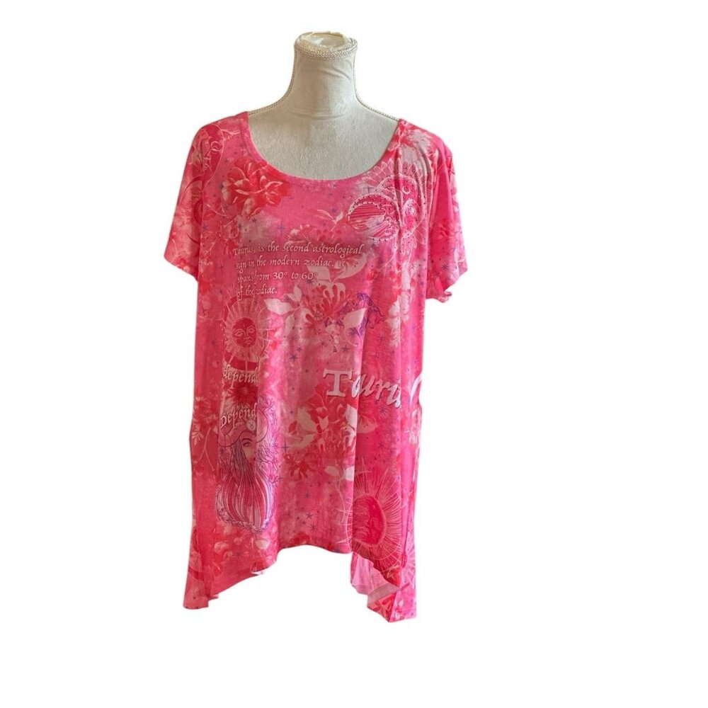 One World Live And Let Live Taurus Zodiac Top Rhinestone Pink Fairy Festive 2X